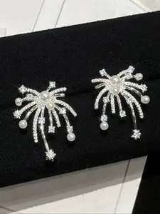 Elegant Firework Design Pearl Earrings, High Quality Pearl Embellished Luxurious Fashion Jewelry for Women, Perfect for Daily Gatherings and Special Occasions, Faux Pearl Jewelry
