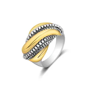 Aprilery Two Tone Interwoven Wave Ring for Women Gold And Silver Fashion Jewelry Elegant Design Versatile Appeal