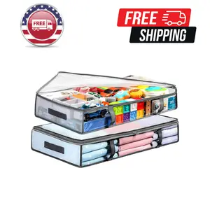 2 Pack Under Bed Storage Containers Bins, Humid-Proof Plastic Underbed Storage Bins