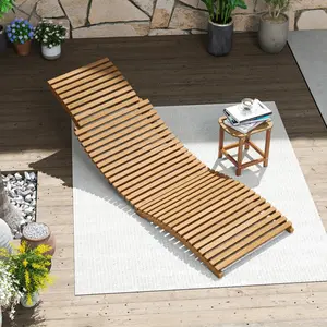 COSTWAY Patio Folding Wooden Lounge Chair, Teak Wood Pool Chair with Slatted Seat, Outdoor Portable Low-Profile Sun Lounger for Poolside, Backyard, Porch, Beach