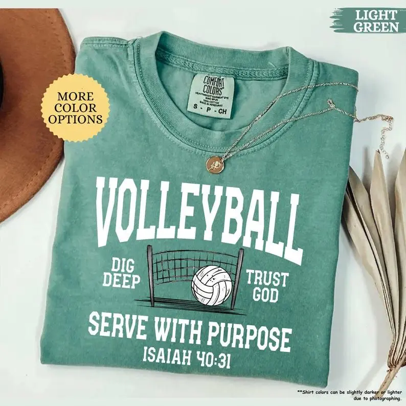 Comfort Colors Volleyball Serve With Purpose Shirt, Christian Volleyball Graphic Tee, Volleyball Coach T-Shirt, Volleyball Player Gift, Sport Mom Gift