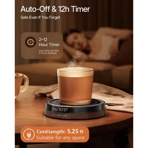 Coffee Mug Warmer for Desk, 50W Fast Heating Cup Warmer with Smart Display, 4 Temps & 12H Timer, Auto Shut Off for Tea, Milk, Hot Drinks - Wood Effect