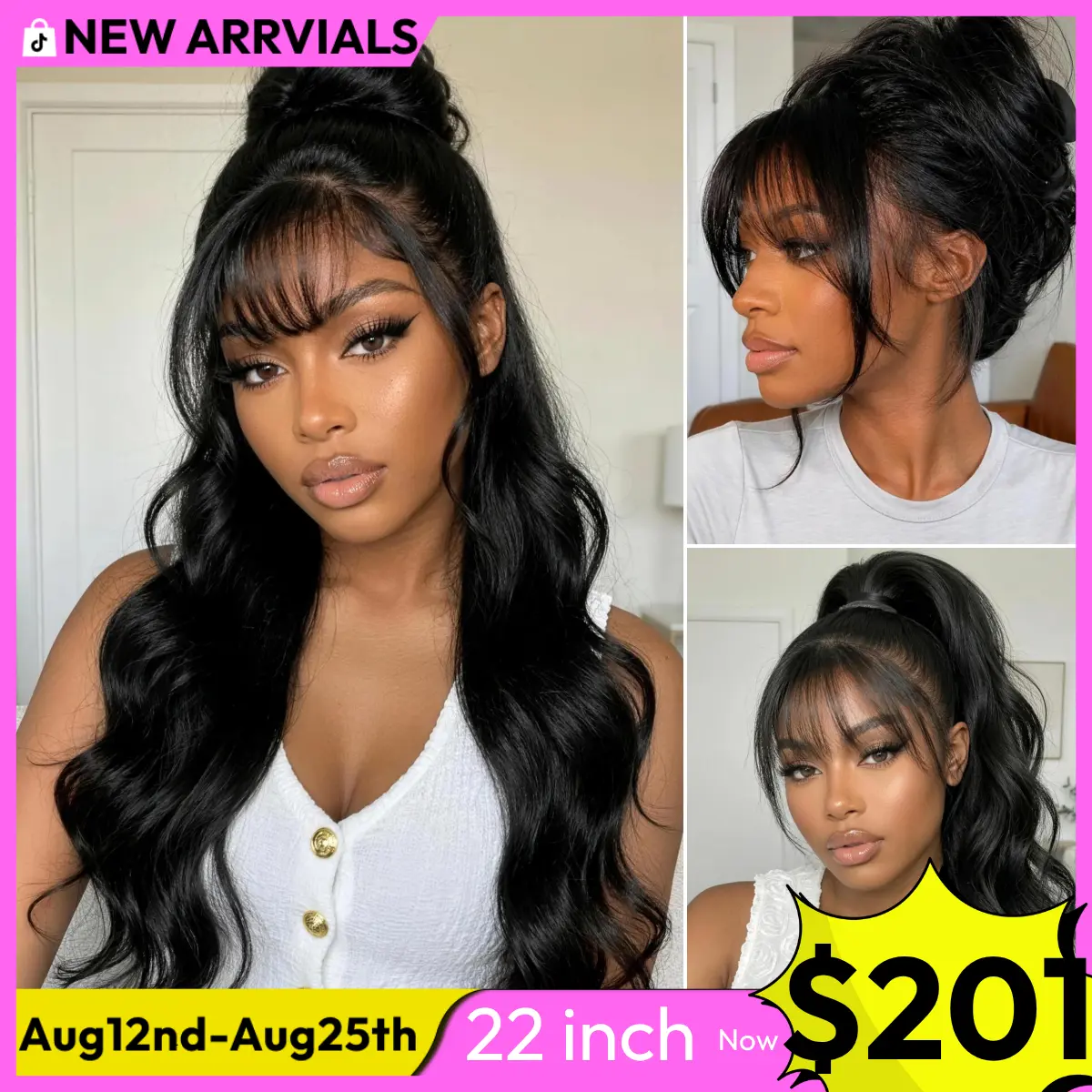 UNice Pre-Everything Fluffy Natural Loose Wave Wig with Curtain Bangs Glueless 13x4/ 7x5 HD Lace Human Hair Wigs Friendly for Beginners Summer Wig SummerArrvials