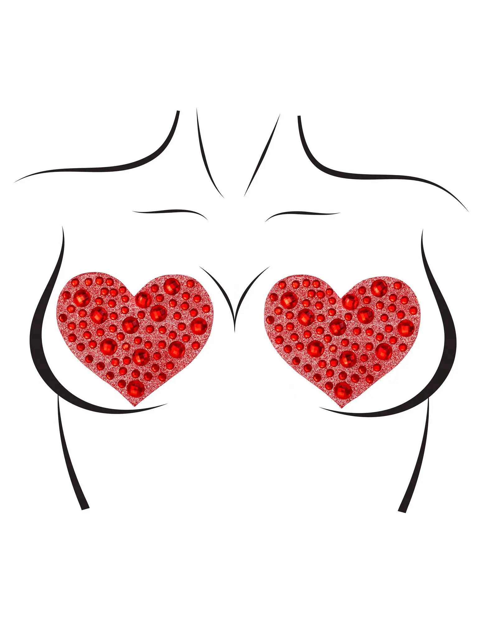 Women's Heart Shaped Nipple Covers with Glitter and Hand-Laid Rhinestones, Self-Adhesive Body Jewels for Lingerie Looks & Bedroom