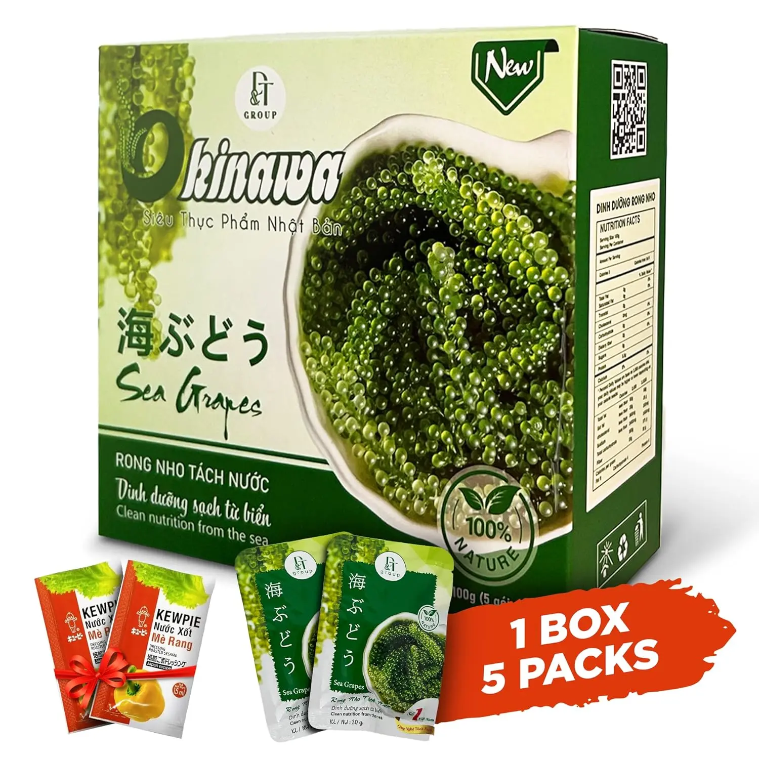 NAMISO OKINAWA Organic Sea Grapes Seaweed 3.5oz (Pack of 5) | Dehydrated Umibudo Green Caviar | Natural Ocean Superfood Snack