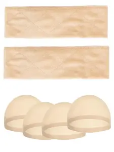 2 Pack Velvet Wig Grip Band with 4 Caps, Adjustable No Slip Headband for Women, Soft Breathable Hook and Loop Strap