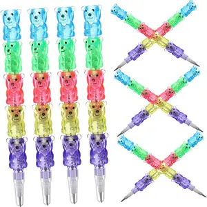 5-Pack Cartoon Bear Pencils, No-Sharpening Design, Plastic Bullet Office Creative Detachable Pencil, Ideal for Kids & Adults