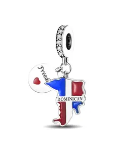 Original Designed Silver Color Plated Charm, Charms bracelet, International Country Customs Brazil Collection Beads Charm Pendant Ball Suitable for Bracelets Making Kits DIY Women's Jewelry Gift Anniversary Gift Ladies Daily Wear Decoration