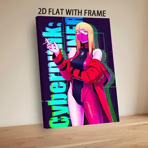 Cyberpunk Anime Character Canvas Wall Art, Futuristic Neon Poster, Modern Gamer Room Decor, Framed Canvas Poster