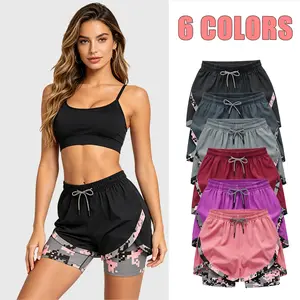 New summer lightweight, breathable, double-layer quick-drying sports shorts for women, suitable for outdoor running and gym training, available in multiple colors.
