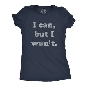 Womens I Can But I Won't T Shirt Funny Sarcastic Lazy Graphic Novelty Tee Funny Womens T Shirts Cute Vintage Fashion Casual Ladies T-Shirt Gift Funny Sarcastic Top Women's Novelty Tees Navy
