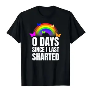 O Days Since I Last Sharted Funny Graphic T Shirt Humorous Embarrassing Airport Meme Tee Unisex Cotton Short Sleeve Top Casual Outdoor Everyday Wear Gag Gift for Men Women