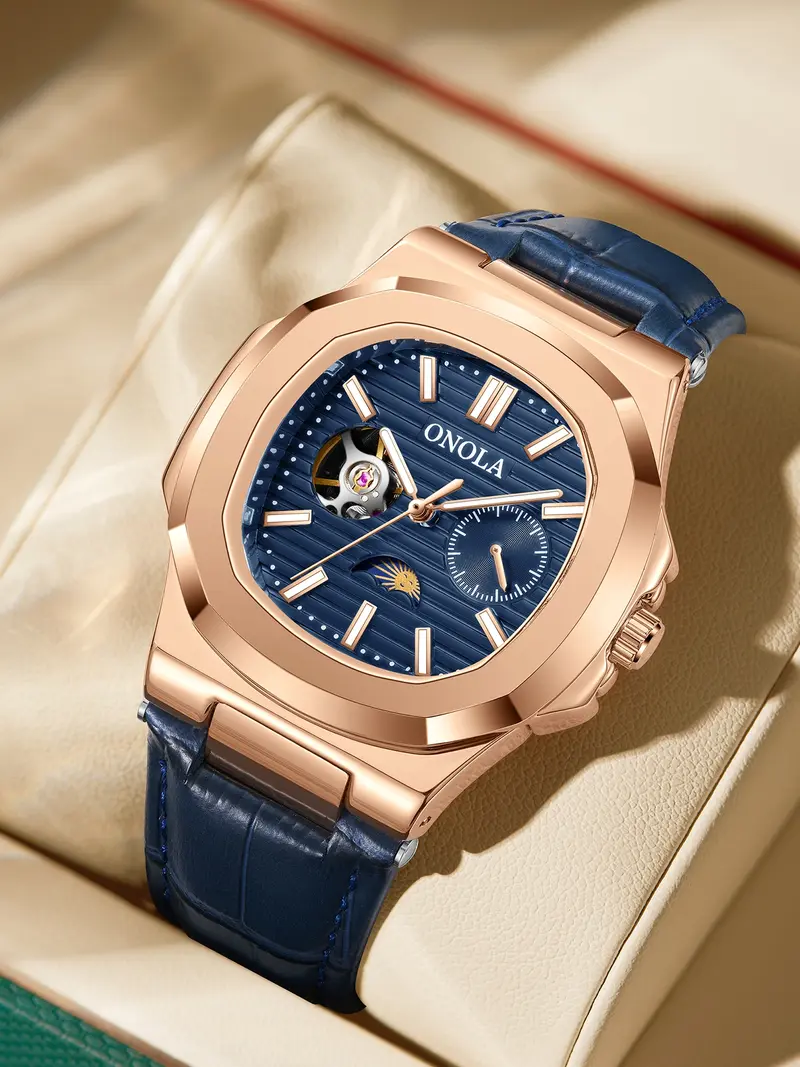 Onola Men's Fashion Business Mechanical Watch, Hollow Out Tourbillon Design, Automatic Wind-Up, 3atm Water Resistant, Fashionable Waterproof Watch, Perfect Christmas Gift