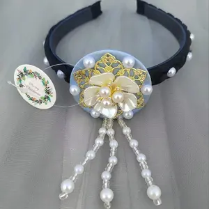 Retro Flower Korean Headband - Tassel-Embellished Traditional Hanbok Hanfu Headdress with Pearls, Colorful Charm, Jeweled Statement, Pearl Logo, Shining Hairband for Stage Dance, Colorful Charm Headbands, Jeweled Statement Headbands