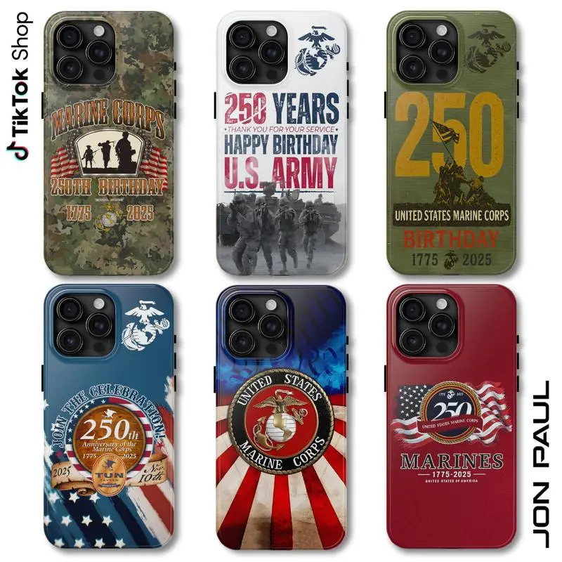 The United States Marine Corps 250th Birthday Phone Case, 250 Year Anniversary Marine Corps Collection Phone Cover, USMC Patriotic Tun Tavern 17 Air Pro Max