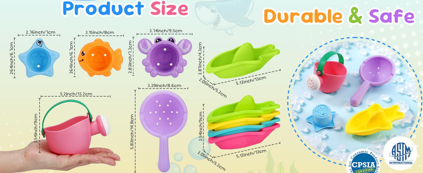 Summer Spring Gift Baby Bath Toys for Kids Ages 1-3 Toddler Bath Toys Mold Free for 2-4 Bathtub Sand Beach Pool Water Toys for 1+ Year Old Girl Gifts 9 PCS (Color Random)