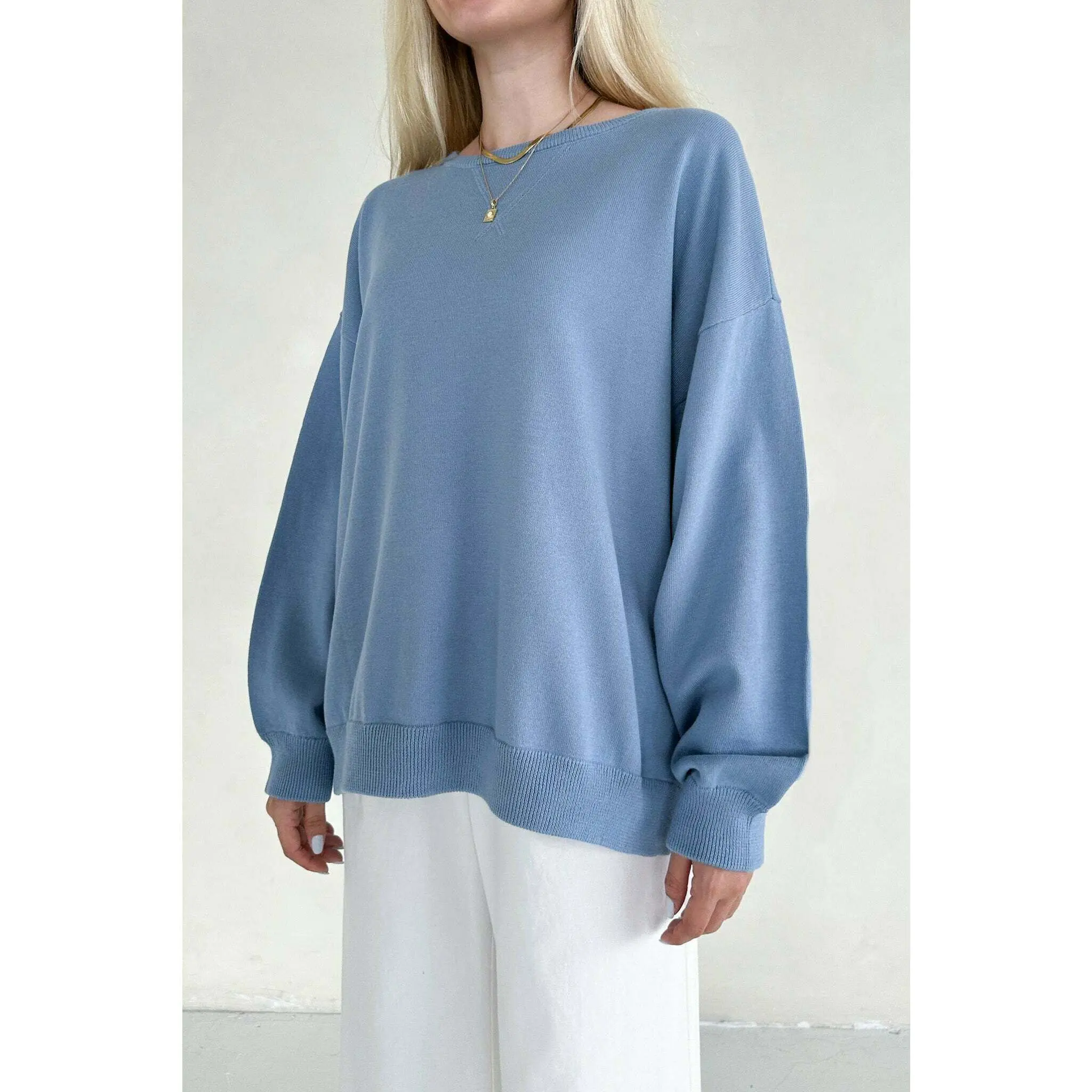 Sonny Long Sleeve Oversized Pullover in Dusty Blue Sonny Long Sleeve Oversized Pullover in Dusty Blue