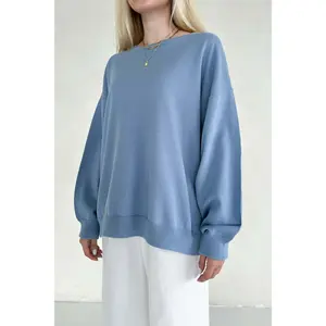 Sonny Long Sleeve Oversized Pullover in Dusty Blue