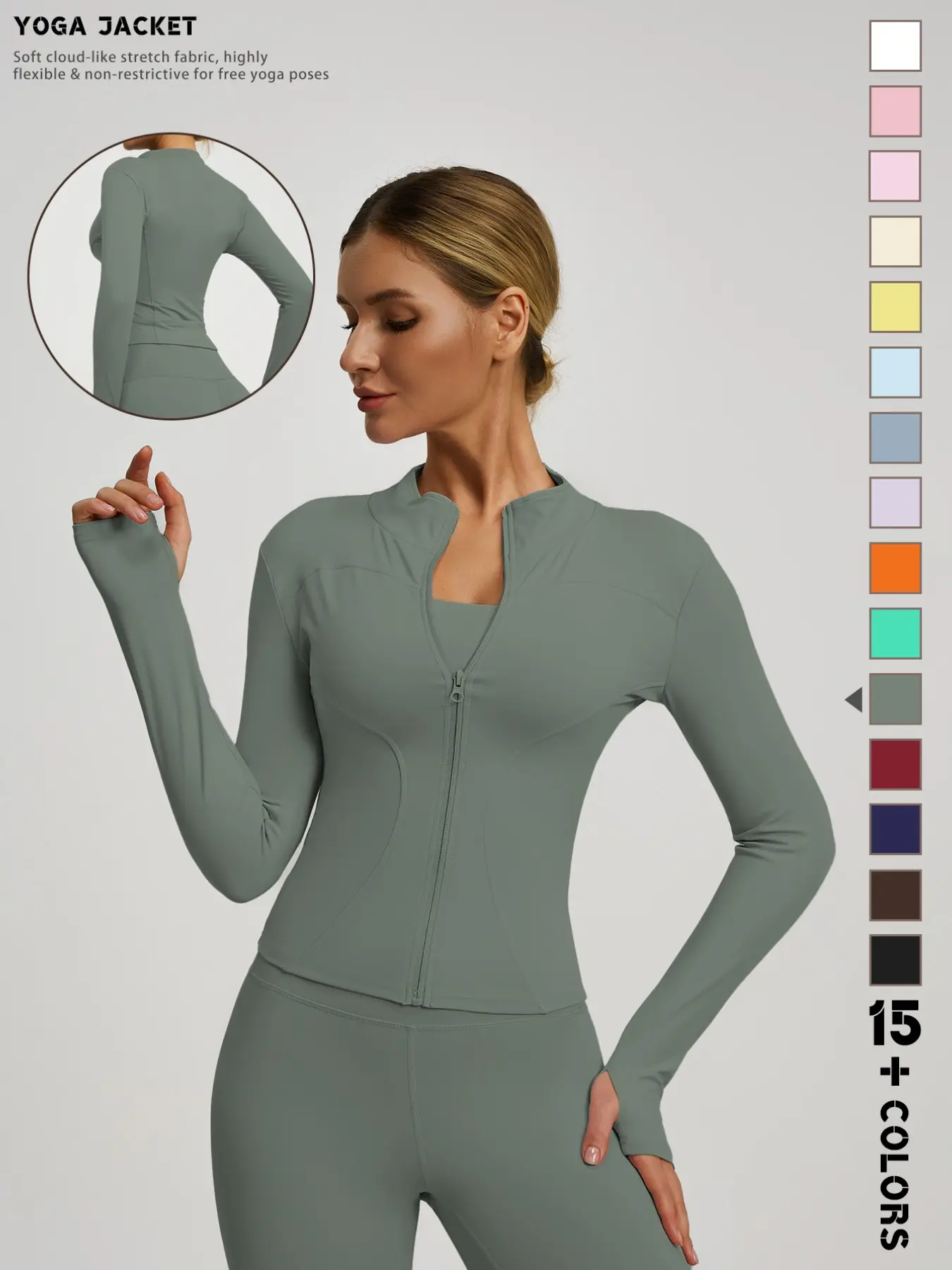 New Women's High-end Solid Color Long Sleeve Quick-drying Polyester Slim Fit Sports Jacket, Stand Collar Yoga Outerwear, Suitable for Daily Wear, Running, Cycling and Gym, Multiple Colors Available