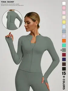 New Women's Solid Color High-End Long-Sleeved Quick-Drying Sports Jacket, a must-have stand-up collar coat for yoga-practicing girls, suitable for daily wear, running, cycling, and gym workouts. Available in multiple colors.
