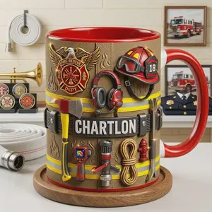 Personalized Fire Rescue Faux 3D Effect Mug – Custom Firefighter Equipment Cup, First Responder Gift