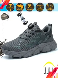 Men Women Safety Shoes, Breathable Mesh Fabric, Knob Lacing, Euro Standard Steel Toe Anti-Puncture, Casual Daily Work Footwear, Work Safety Sneakers