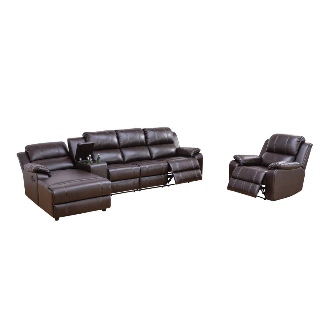 Brown Breathing Leather 4-Piece Living Room Recliner Sofa Set