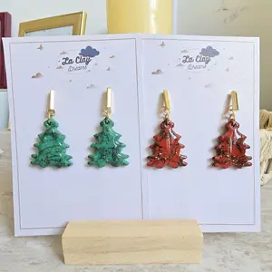 La Clay Dreams Red and Green Marbled Polymerclay Earrings with Stunning Pine Tree Design Hypoallergenic Studs Handmade christmas earrings