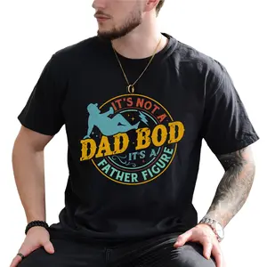 Men's Cotton Ribbed Knitted Casual Short-Sleeve Elastic T-Shirt - "It's Not A Dad Bod It's A Father Figure" Funny Sarcastic Top, Retro Gift for Papa