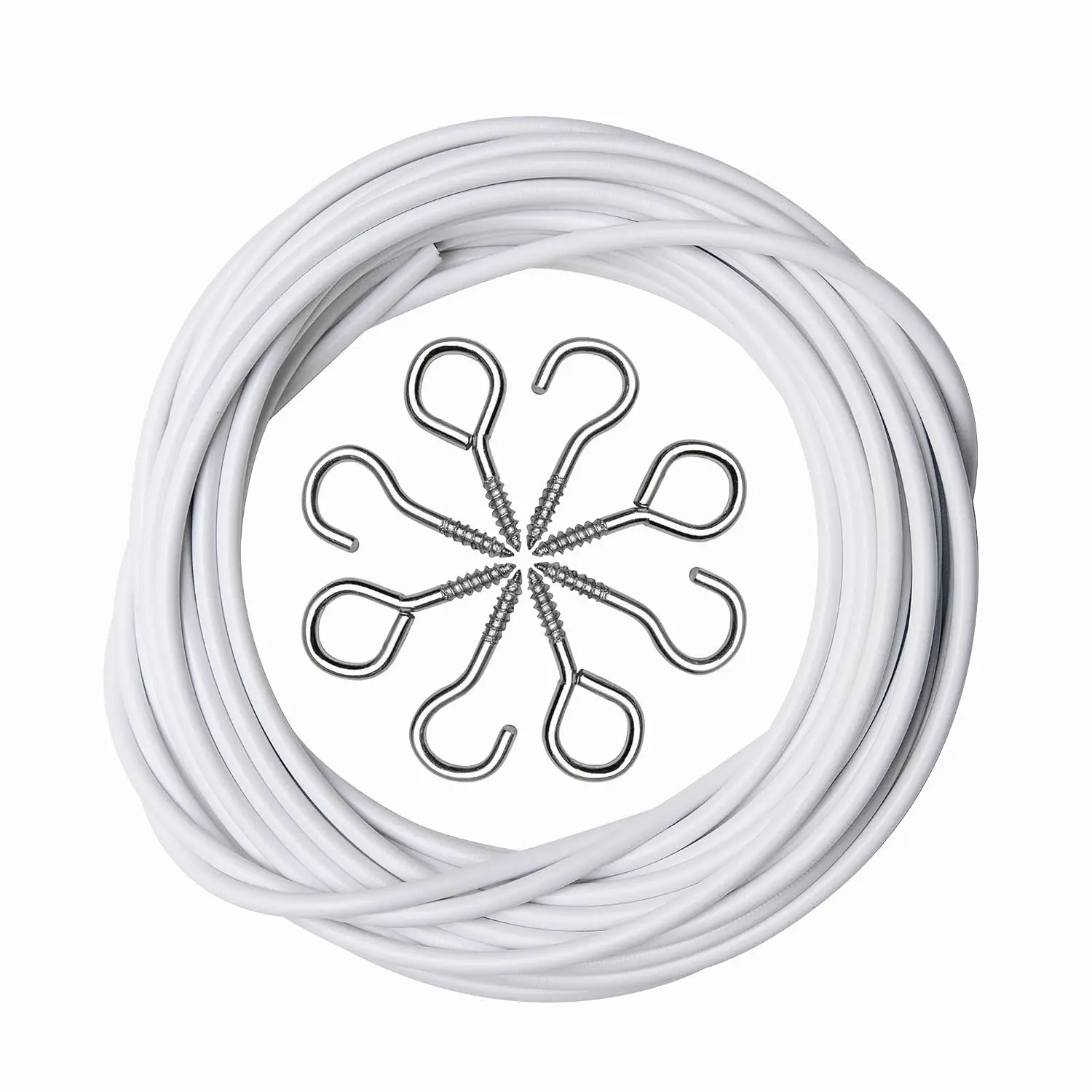 2 Pack 3 Meter White Curtain Wire, Plastic Coated Window Curtain Wire with 8 Pairs of Screw Eyes and Hooks