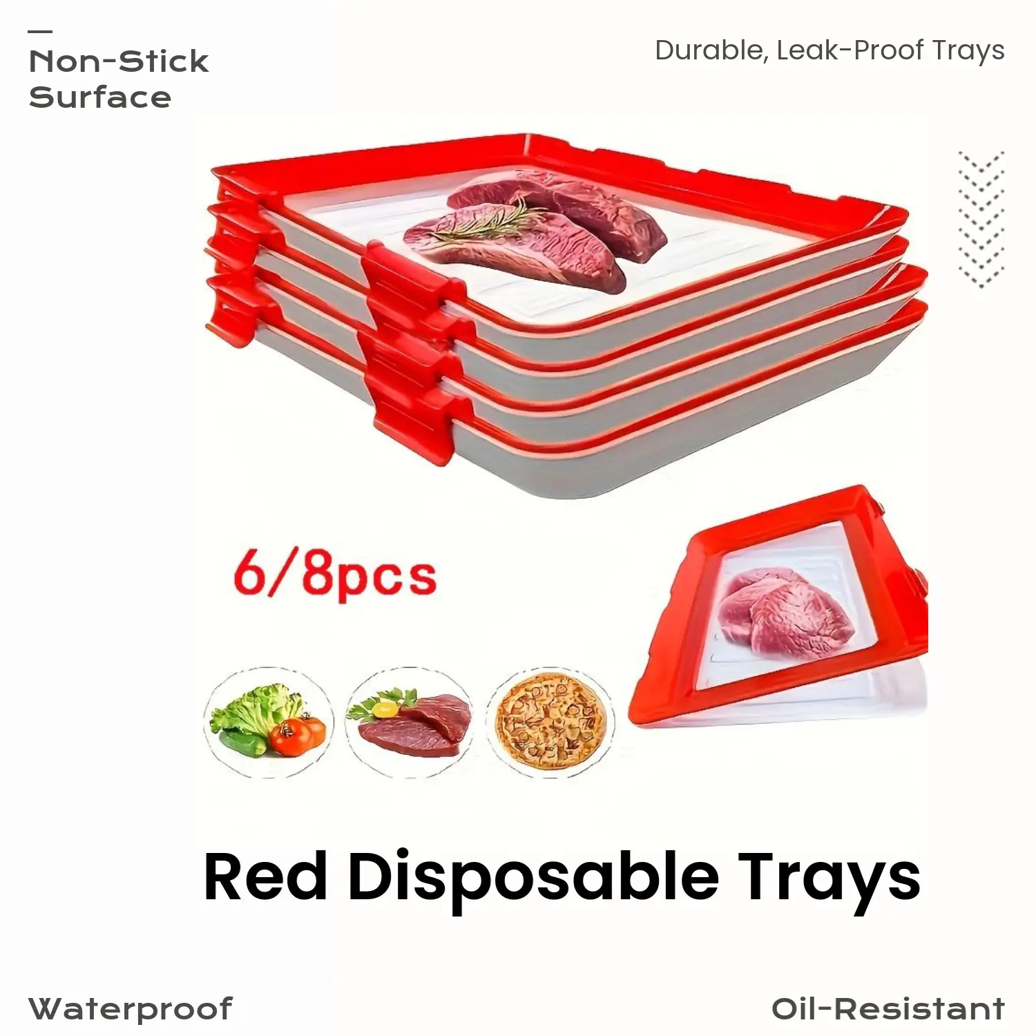 Red Thick Disposable Rectangular Plastic Trays - Oil-Resistant, Waterproof Practical Pack for Business, Supermarkets, Party Use, Solid Freshkeeping Disposable Tableware for Home Supplies