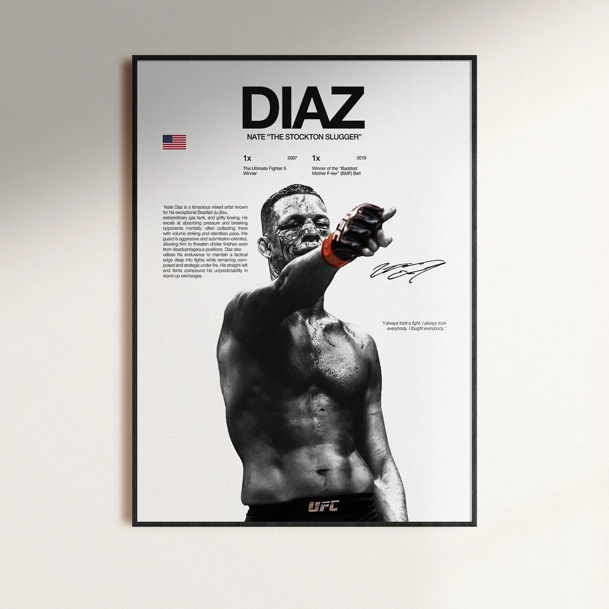 Nate Diaz Poster, UFC Wall Print, MMA Digital , Fighter Poster, Gym Poster, UFC Fan Room Decor, Gift for Him, ufc Champion, Poster Gift - Unframed