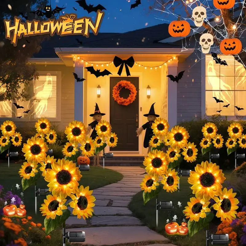 1/2/4-Pack Solar LED Sunflower Garden Decorative Lights, IPX44 Waterproof Durable Plastic Energy-Saving Solar Lights, Outdoor Lighting for Yard, Patio, Porch, Solar Light