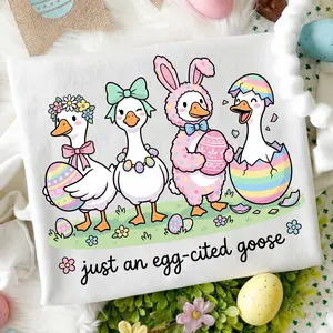 [Sale off up to 65%][Free Ship] Just An Egg-cited Goose Sweatshirt, Goose Easter Sweatshirt, Coquette Egg, Brushstroke Easter, Retro Easter, Silly Goose Easter, Goose