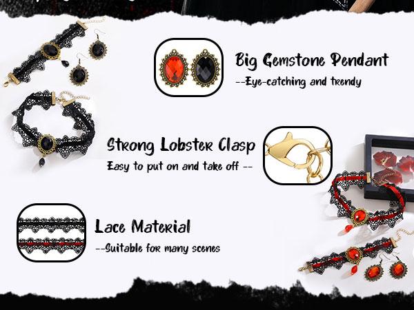 Halloween Ghost Jewelry Set Beaded BOO Pumpkin DIY Pendant Necklace Drop Earrings Gothic Lace Vampire Pendant Chain For Costume Party 16in+2in Extension