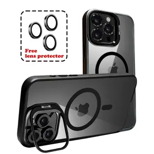 Shockproof Mag Safe Case For iPhone 16 Pro Max 15 14 13 12 11 Camera Lens Protection Cover with Stand Lens Bracket Magnetic