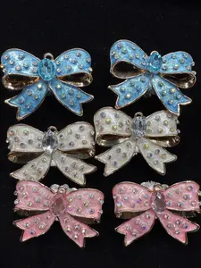 (287-289) 2PCS Bow Rhinestone Charms | Blue Pink White DIY Jewelry Accessories