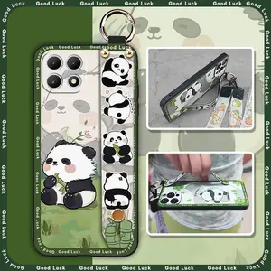 Anti-dust Kickstand Phone Case For TCL T-Mobile-Revvl7 Soft case Anti-knock Cartoon Shockproof panda Waterproof Wristband Fashion Design protective Phone Holder Cute ring Lanyard
