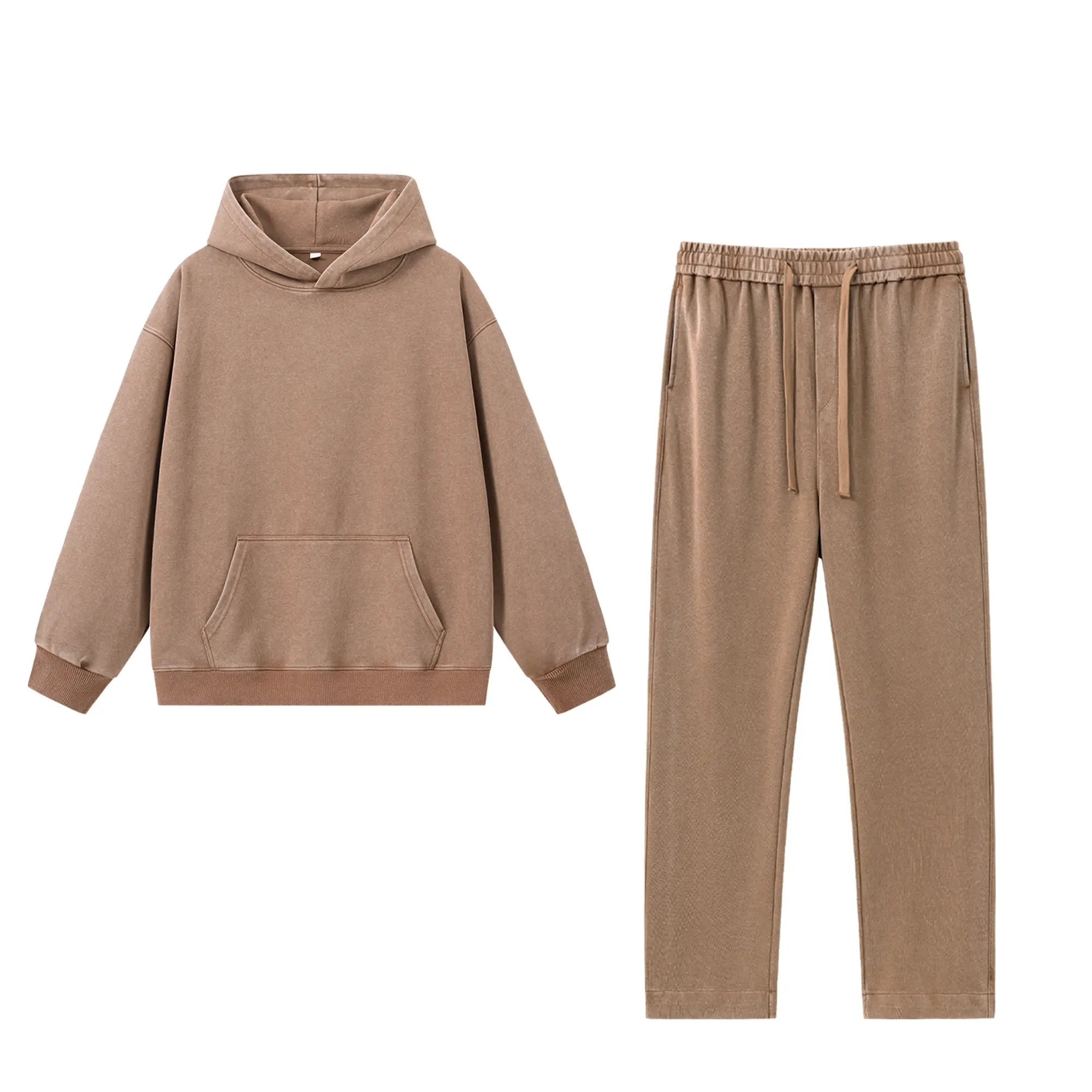 New autumn/winter men’s acid-wash, washed hoodie and sweatpants long pants set—soft, warm, and comfortable; unisex; suitable for all seasons.