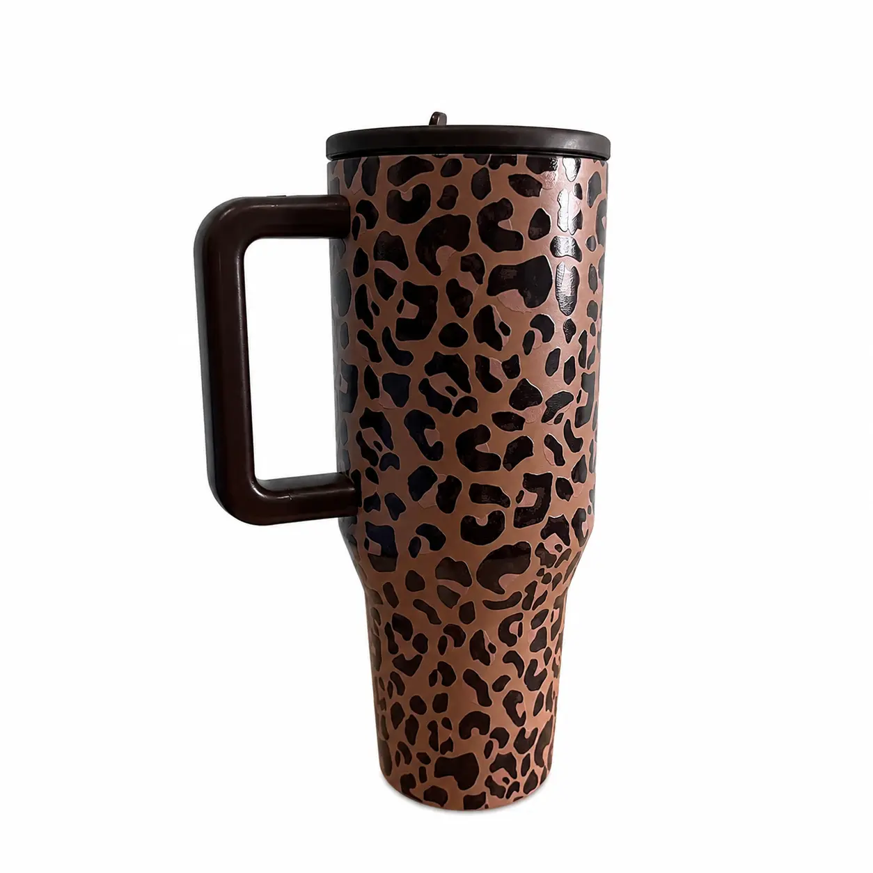 HydroJug Traveler 40oz Tumbler with Handle and Straw, Leak Proof Triple Wall Insulated Stainless Steel Bottle, Brown Leopard Print Mug for Gym Travel