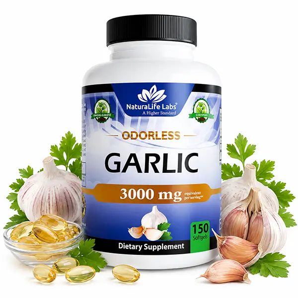 Odorless Garlic 100:1 Extract, Concentrated Garlic Softgels with Olive Oil, Supports Heart Health, Circulation, Immune Function & Antioxidant Defense, Non-GMO, Gluten-Free, 150 Softgels