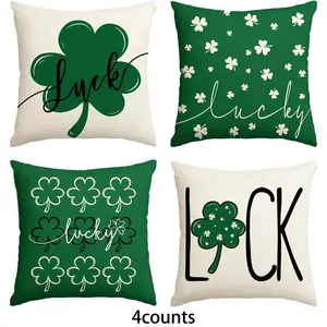 Clover Pattern Cushion Cover, 4 Counts/16pcs St. Patrick's Day Pillowcase without Filler, Household Decoration Supplies for Home Living Room Bedroom Sofa Couch