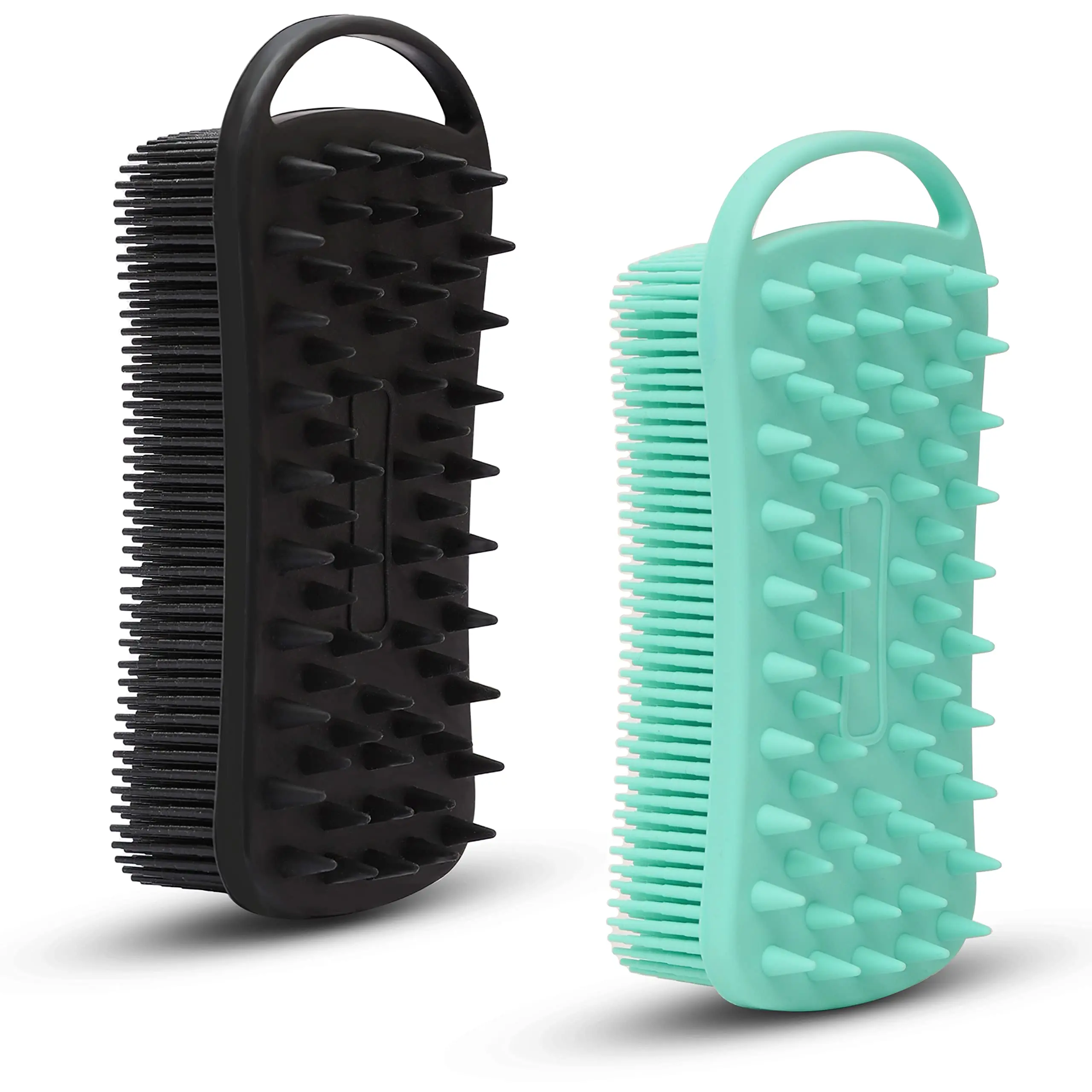 2 PC Exfoliating Body Scrubber, 2 in Body Shampoo Brush, Soft Loofah for Sensitive Skin, Shower Hair Scalp Massager, Easy to Clean, Lather Well (Black&Green)ZAZK155