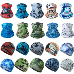 5PCS/Set Summer Camo Neck Gaiter Scarf, Ice Silk Cooling Sun UV Protection Balaclava Face Mask Skull Cap for Men Women Outdoor Sports