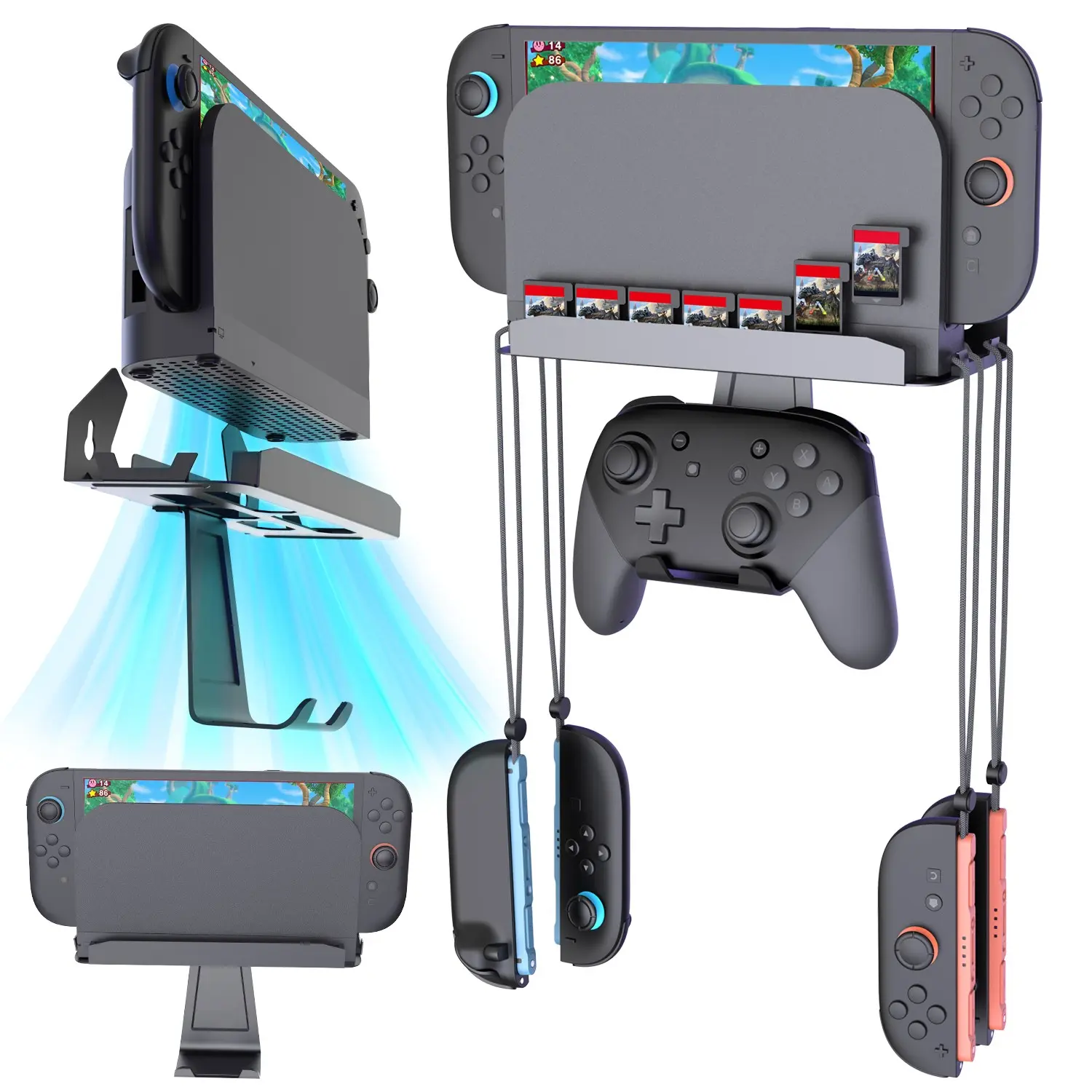 Universal Wall Mount Cooling Stand for Switch 2 Pro/switch Ns/switch Oled, Metal Hardware Bracket with Game Card Slot, Switch Oled Accessories