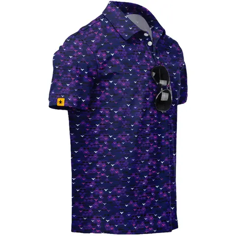 ZITY Men's Short Sleeve Button Golf Polo Shirt - Moisture Wicking, Breathable 4-Way Stretch, UPF 50+, Easy Care, Fade-Resistant Fashion Sportswear with Print Patterns for Outdoor Use, Party