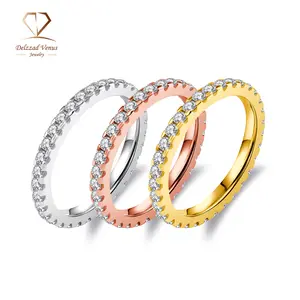 Delzzad  14K Gold Plated Stackable Eternity Ring VVS Synthetic Moissanite Ring Band Perfect Birthday Mother’s Day Gift for Men Women Wedding Set
