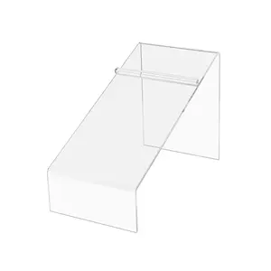Slanted Acrylic Shoe Display Stand Clear Premium Lucite 4" Wide by 5" High Footwear Showcase Riser with Heel Stop for Retail Shops and Clothing Stores by 321 Plastics