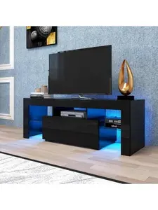 Bellemave  LED TV Stand for Televisions up to 55 Inchs,Modern Entertainment Center with down filp door, Glass shelf and high glossy UV front face, TV Console Table for Living room,Bedroom. Black color