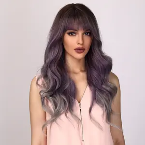 Women's Purple Mixed Deep Wave Curly Wig with Bangs - 28 Inch | SM6163